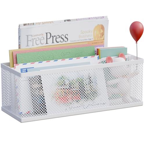 GDINDINFAN Mail Holder Countertop, Mail Organizer with 2 Slots, Mail Basket Wall Mounted Desktop Mail Sorter Letter Holder Box Envelope Organizer for Home Office, White