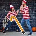 Adult Red and White Striped Cosplay Costume for Men Stripes Chirstamas Costumes Set with Glasses Hat Inflatable Cane (XXL)