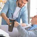 2 x Sursip 40 oz Insulated Tumbler with Handle and Straw-Stainless Steel Vacuum Insulated Mug,Gifts for Women Men Him Her,Iced Tea or Coffee,Drinks Cold up to 24 Hours,Fit Car Holder(Black)