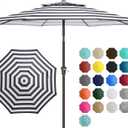 JEAREY 9' 2-Tiers Patio Umbrellas Outdoor Table Market Umbrella w/Push Button Tilt/Crank, 8 Sturdy Ribs, UV Protection Waterproof Sunproof(Black Striped)