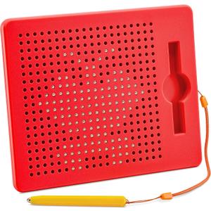 Magnetic Drawing Board for Kids & Toddlers with Beads and Magnet Stylus Pen - Magnetic Tablet Toy for Airplane & Car Ride Activities for Kids (Square Red)