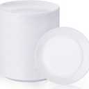Nervure 100Pcs White Plastic Plates - 7.5inch Disposable White Dessert/Salad Plates - Heavy Duty Plastic Plate Ideal for Wedding & Party