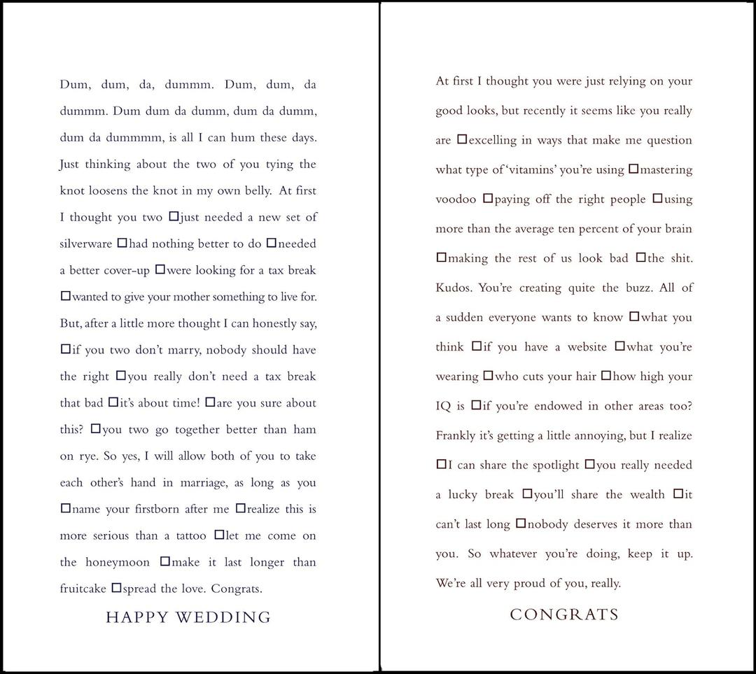 Funny Fill-in-The-Blank Wedding and Congrats Cards, Pack of 6 (QL03206PCK)