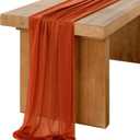 Ling's Moment 10Ft Burnt Orange Sheer Chiffon Table Runner Terracotta Tablecloth Rust Linens with Silver Sparkle for Wedding Rustic Boho Party Bridal Shower Decorations Birthday Party Fall Decor