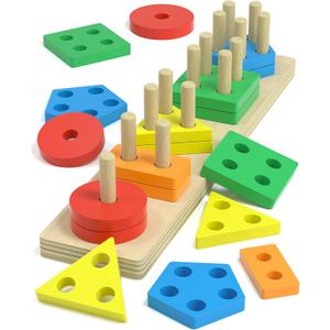 Montessori Toys for 1 2 Year Old Girl and Boy Birthday Gifts, Shape Sorter Wooden Toys for Toddlers Age 1-3 2-4, Learning Educational Sensory Stacking Toddler Puzzles