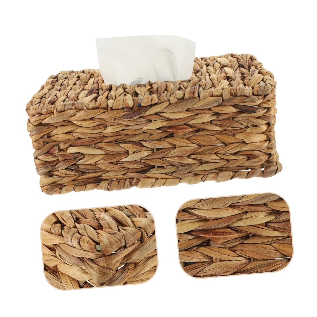 Woven Tissue Box Holder Rustic Style Tissue Storage Basket for Desk Home Decor Capacity Napkin Organizer Boho Woven Design for Living Room Kitchen