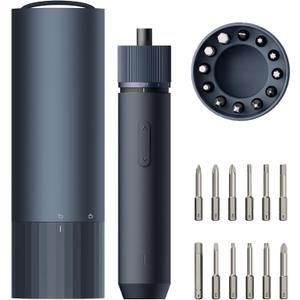 HOTO Electric Screwdriver Rechargeable, 3.6V Cordless Screwdriver Set USB-C, 3 Torque Settings, 1500mAh Battery, LED Light & 12 S2 Metal Bits for Furniture/Electrical Repairs