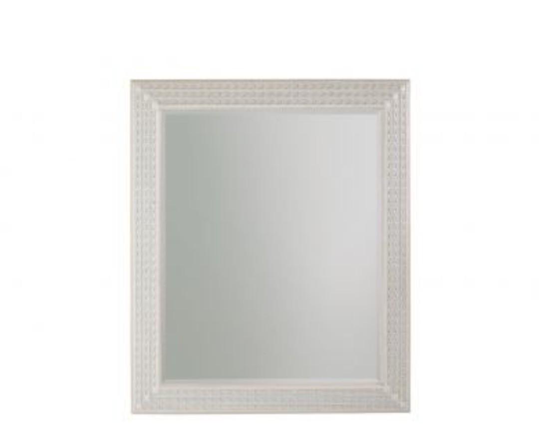 18"x24" Large Wall Mirror, White Woodgrained Frame with Silver Embossed Detail & Beveled Detail Mirror, Vertical & Horizontal Wall Hanging Mirror for Bathroom, Bedroom & Livingroom