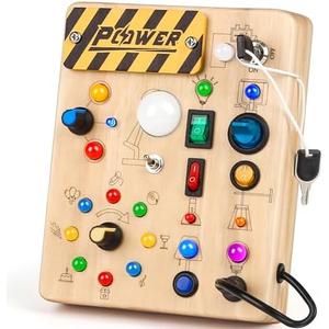 Joyreal Montessori Toddler Busy Board, 19 Led Wooden Sensory Board Educational Toy, Montessori Toys for 1-6 Year Old, Travel Toys Gifts for Toddlers Boys and Girls