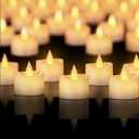 Realistic Flameless Tea Lights - 50 Pack Mega Bulk Set with Dancing Flicker, Heavy-Duty LED Votives for Weddings, Events & Home Decor (Ivory Base, 50 Pack)