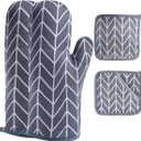 Oven Mitts and Potholders BBQ Gloves-Oven Mitts and Pot Holders with Recycled Infill Silicone Non-Slip Cooking Gloves for Cooking Baking Grilling (4-Piece Set) (Grey-02)
