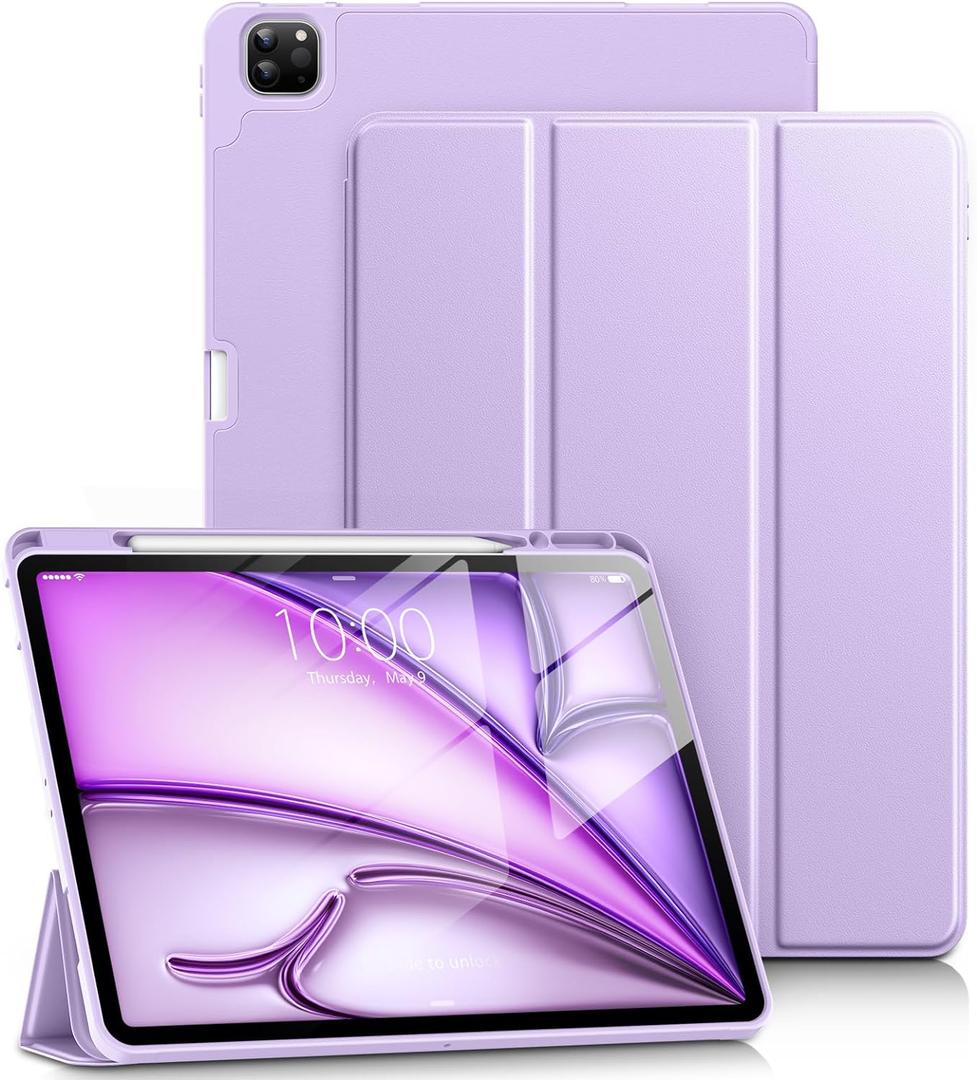 DTTO for iPad Air 13 Inch Case M3/M2 2025/2024, iPad Pro 12.9 Inch Case (6th/ 5th/ 4th/ 3rd Gen), Smart Slim Trifold Stand Soft Cover with Pencil Holder for iPad Air 13", Taro Purple
