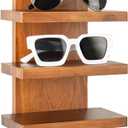 Sunglasses Organizer, Wall Mounted 5-Tier Wood Eyeglasses and Sunglass Holder Rack, Eyewear Storage Display Shelf with Key Hooks for Entryway, Living Room, or Retail Showcase