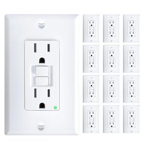 Amico 12 Pack GFCI Outlet 15 Amp with Thinner Design, Non-Tamper Resistant, Self-Test GFI Receptacles with LED Indicator, Wall Plates and Screws Included, Indoor, ETL Listed, White