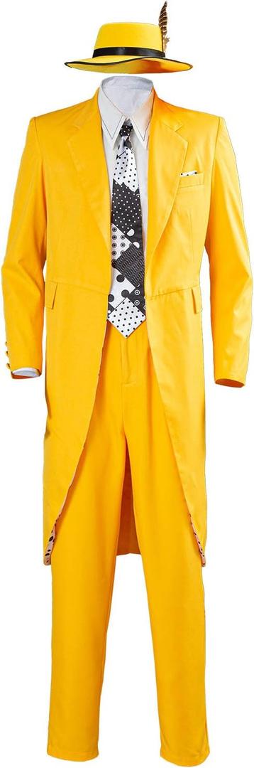 Mens Jim Costume Cosplay Yellow Long Suit Halloween Stylish Outfit (Large)