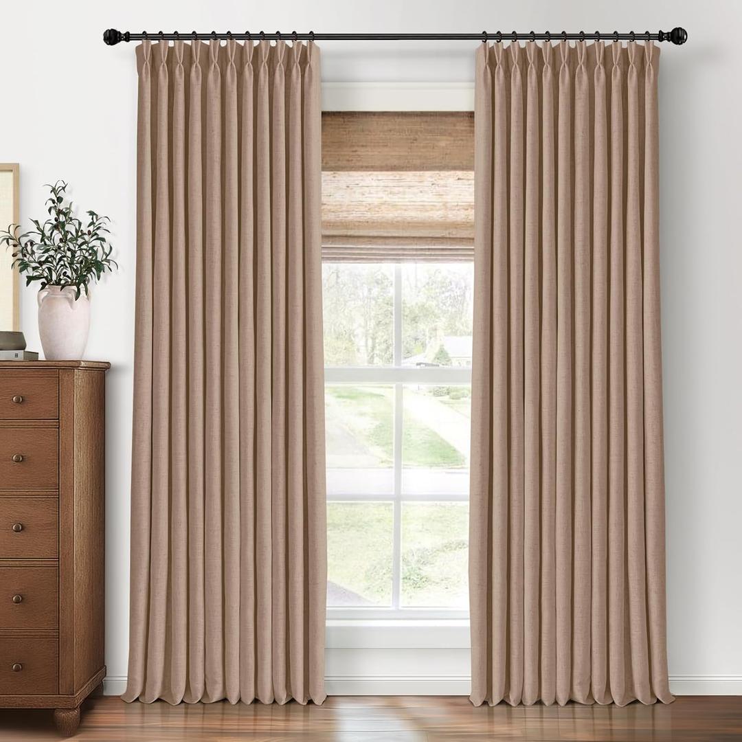 Pinch Pleated Curtains Blackout, Linen Blackout Curtains 96 inches Long 2 Panels Set for Bedroom, Thermal Insulated Pinch Pleated Drapes for Living Room, 40"W x 96"L (Pack of 2), Tawny Brown