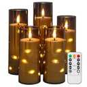 Warmhere Flickering Flameless LED Candles Battery Operated with Timer and Remote, Embedded Star String Warm Light, Grey Acrylic Fake Candles for Romantic Home Party Decorations, 5 Pack