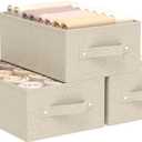 Collapsible Closet Organizer, Storage Bins, Fabric Cube Baskets for Organizing Home and Office, Grey and Beige, 3 Pack, 13.0x9.0x5.5in