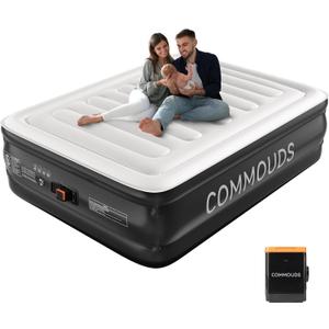 COMMOUDS Queen Air Mattress with 2000mAh Battery Powered Pump, 18" Raised Inflatable Mattress, Portable Blow up Mattress, Air Bed for Camping, Home and Guest