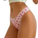 Verdusa Women's 4 Pack Thongs Cute Panties No Show Underwear Low Rise Hipster, S