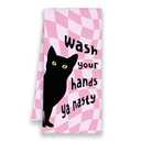 Xmsaitar Funny Pink Black Cat Bathroom Kitchen Towels Gifts for Cat Lovers, Wash Your Hands Hand Towels for Bathroom, Cute Trendy Preppy Decorative Dish Towel Decor for Kitchen Dorm 16x24in