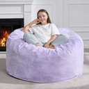 Hobestluk 4ft Bean Bag Chairs for Adults Large Beanbag Chair with Plush Faux Fur Cover Big Bean Bag Chair for Living Room Bedroom Dorm Office - Purple (44” x 44” x 24”)
