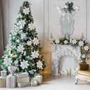 24 Christmas Glitter Artificial Poinsettia Flowers Xmas Poinsettia Artificial Wedding Flowers Decorations Xmas Tree Ornaments with Clips for Party Favors, 6 Inch, 4 Inch, 3 Inch (Silver)