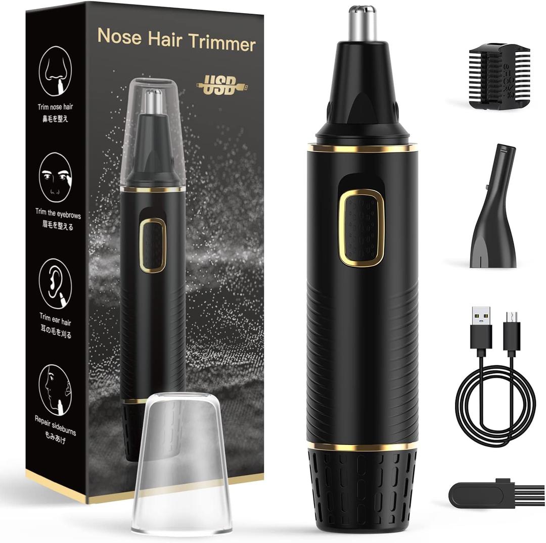 XOOMRSCP Nose Hair Trimmers for Men Rechargeable Hair Trimmer 2 in 1 Painless Multifunctional Ear and Nose Hair Trimmer with IPX7 Waterproof Dual Edge Blades (Black)