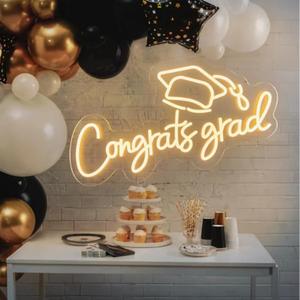 LED Acrylic Congrats Grad Neon Sign Dimmable Congrats Grad Banner Graduation Decorations Class of 2025 for Party Room Dorm Backdrop Celebration Gifts(Warm White)