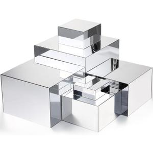 Geelin 6 Pack Acrylic Risers for Display Acrylic Cube Boxes Risers Display Stands with Hollow Bottoms Decorative Stand for Jewelry Candy Table Decor 6 Sizes(Silver, 3 to 8 Inch, Square)