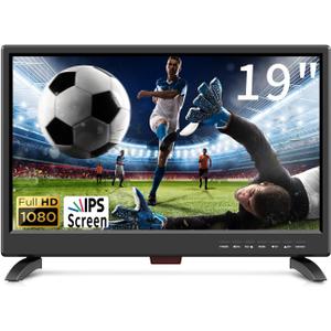 19 Inch HD LED Flat Screen TV 1080p IPS Display w/Digital Dual Tuners ATSC/HDMI/VGA/AV/USB, 12 Volt RV TV Built in Dual Speakers Suitable for Kitchen/RV/Caravan and Boat