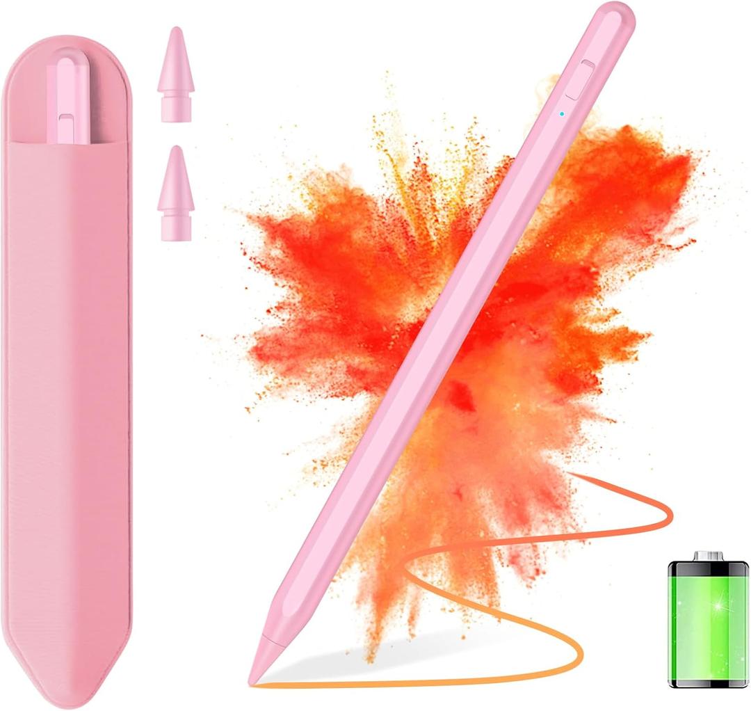 Stylus Pen for iPad 2018-2025 with Palm Rejection, Apple Pencil for Pad11th/10th/9th/8th/7th/6th Gen, iPad Pro 11/12.9 inch, New iPad Air 2025 11&13-inch(M3/2) /5th/4th/3th Gen, iPad mini 6th/5th (Light Pink)