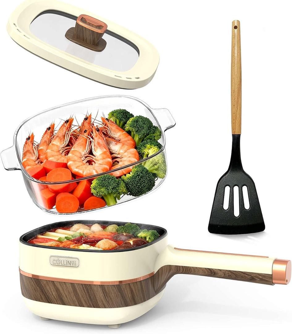 Hot Pot Electric 2.5L Non-Stick Portable Cooker Adjustable Power | Multifunctional Frying Saut Pan Lazy Pot for Cooking Soup Ramen Oatmeal Steak Pasta Compact Dorm Room Apartment and Travel