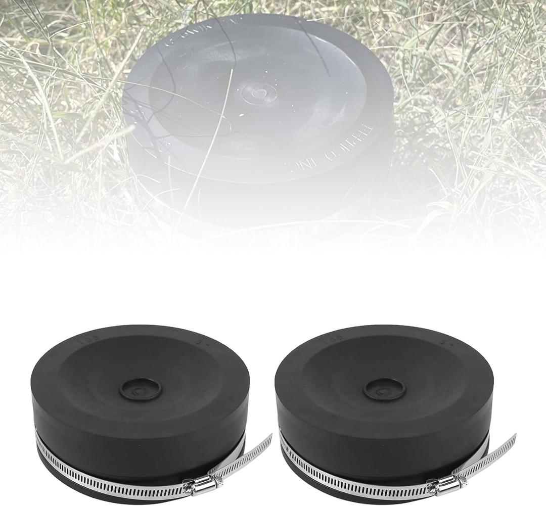 RULLINE 2PCS 5" Flexible PVC Cap with Stainless Steel Clamps Sewer Cleanout Cap Black PVC Pipe Cap