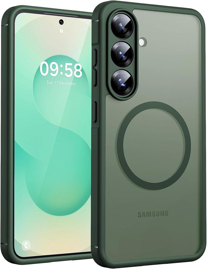 TOCOL Magnetic for Samsung Galaxy S25 Case, Upgraded Full Camera Protection, Compatible with Magsafe, Drop Protection Slime Clear Back Cover for Samsung Galaxy S25 6.2-Inch (Alpine Green)