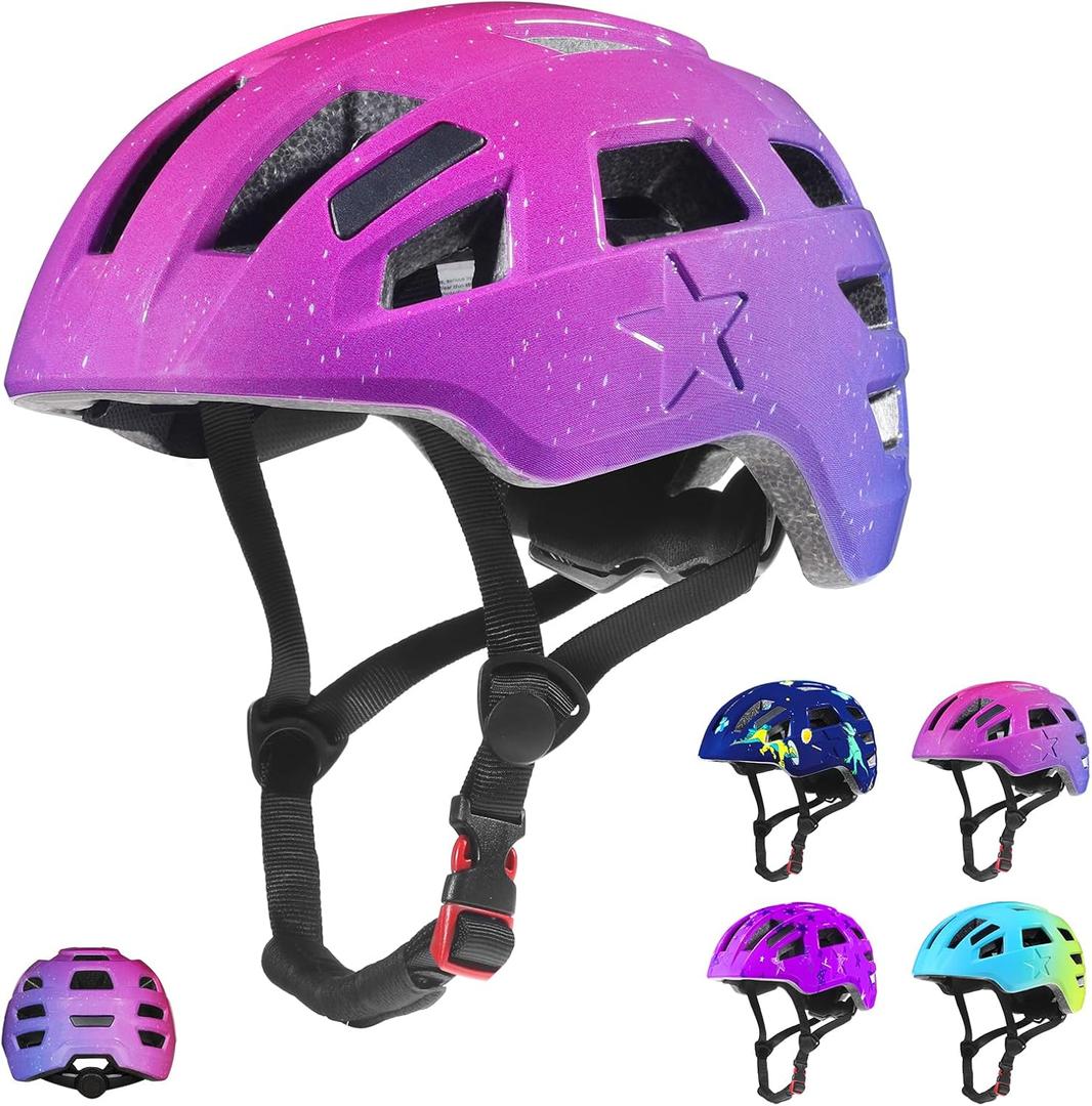 Zacro Kids Helmet 5-14 for Boys Girls, Adjustable Lightweight Toddler Helmet with Reflective Safety Stickers, Fits Bicycle Balance Bike Scooter (Small:20.1''-21.3'' / 5-8 year, (Gradient Purple)