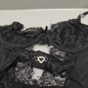 Foxiny Sexy Stocking Underwire Push Up Rhinestones Heart Floral Lace Mesh Sheer Garter Bodysuit Skirt Lingerie Set 3 Piece, Size M