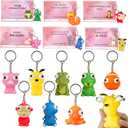 4E's Novelty 24 Pack Valentines Cards with Popping Eye Animals, Pop Out Eyes Squeeze Toy Keychain with Cards, Valentines Day Gifts for Kids Classroom Exchange for Kids Party Favors Bulk