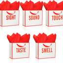 Kolldenn 5 Senses Gift Bags for Him Her Five Senses Gift Bag with Ribbon Handles and Tissue Paper Present Wrappings for Valentine Wedding Birthday Mothers Day(White Red,11.8 x 10 x 4 Inch)