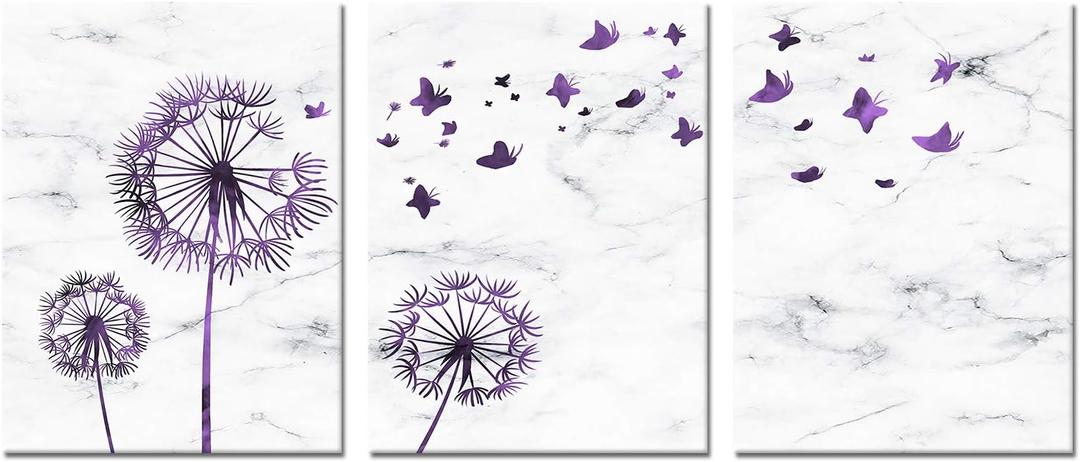 Kalormore Abstract Purple Dandelion with Butterflies Picture Canvas Wall Art Flowers Giclee Prints Floral Painting Artwork for Modern Living Room Home Office Bedroom Bathroom