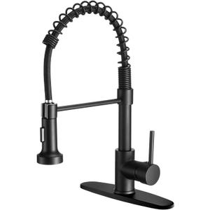 Black Kitchen Faucet with Pull Out Sprayer Stainless Steel Single Handle Spring Sink Faucets 1 Hole Or 3 Hole Dual Function for Farmhouse Camper Laundry Utility Rv Wet Bar