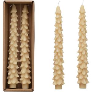 Creative Co-Op Unscented Tree Shaped Taper Candles, Eggnog Beige, Boxed Set Of 2 (10")
