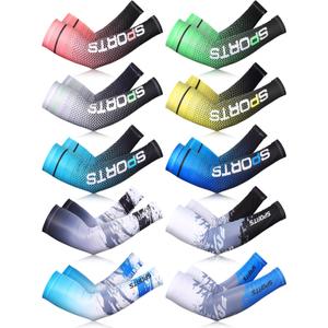 10 Pairs Sun Protection UV Arm Sleeves Cooling Anti Slip Compression Sleeves Sports Polyester Cycling Covers (Large, Classic Style)