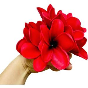 10 pcs Artificial Plumeria Flowers -1.5inch Stems & 3inch Real Touch Lifelike Frangipani Fake Flower Bouquets for Cake Top Home Office Wedding Engagement Party Spring Flowers Decor (Red)