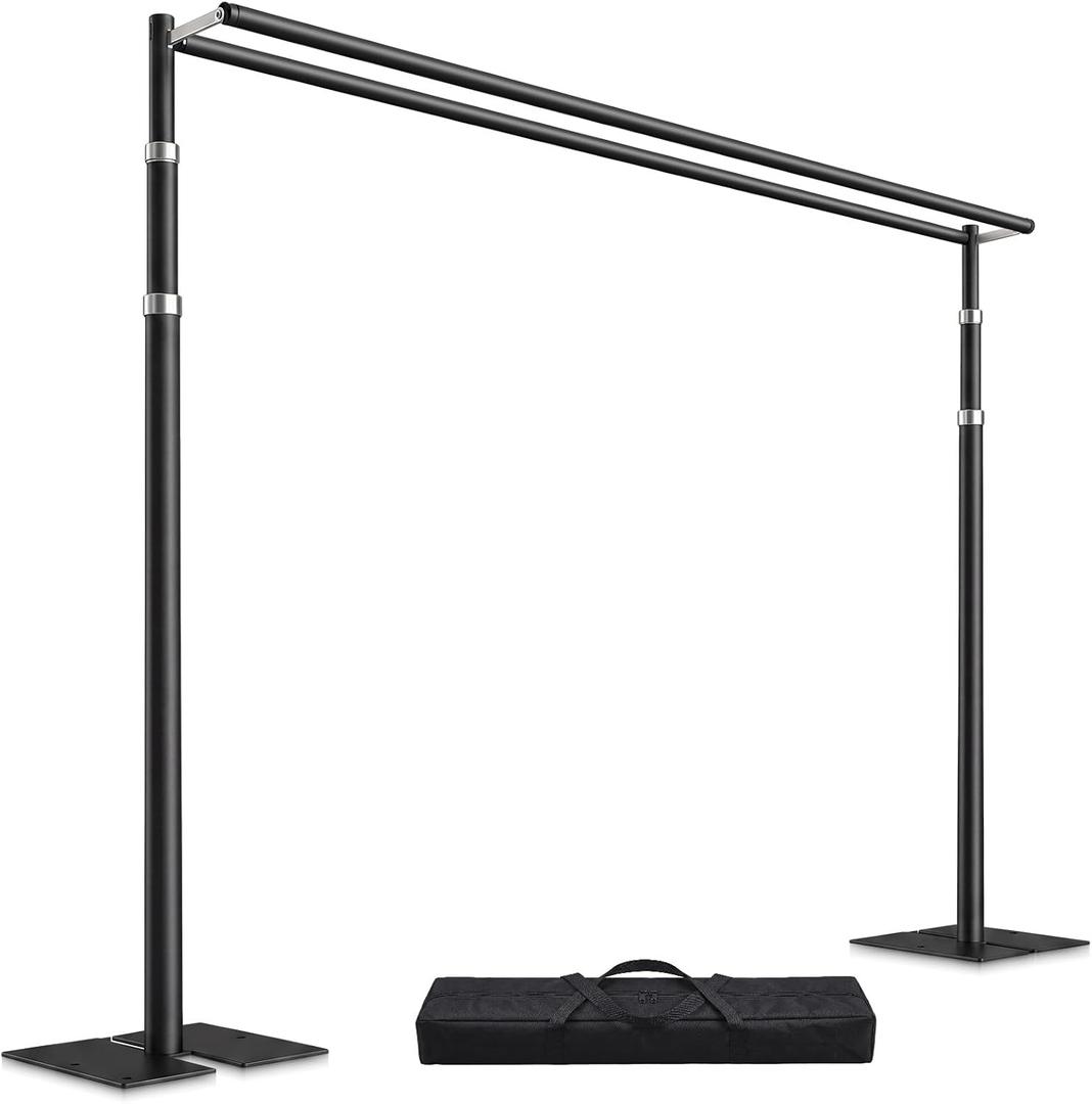 Novabright 10x10ft Backdrop Stand Double Crossbar, Heavy Duty, Black