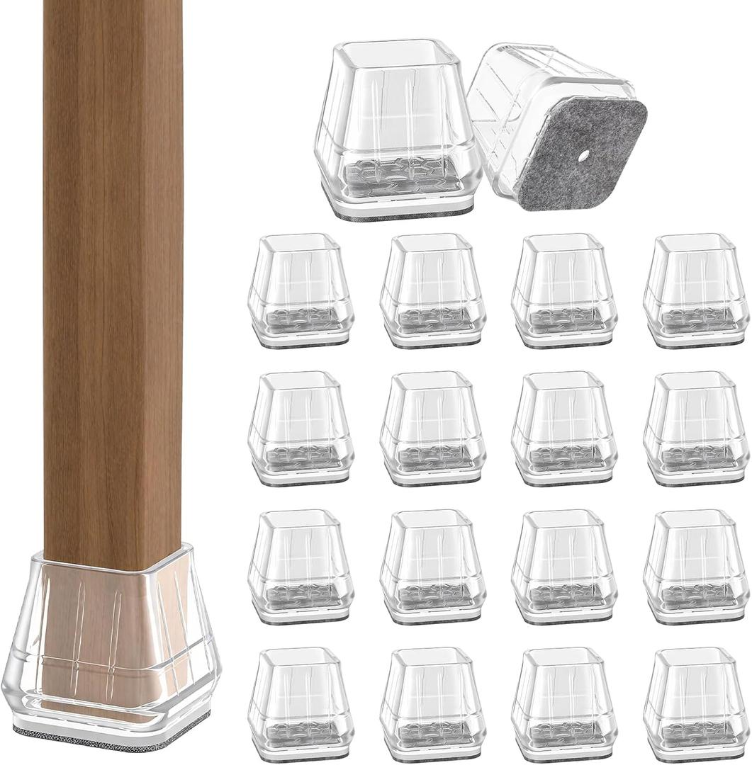 24PCS Square Chair Leg Floor Protectors for Hardwood Floors, Thicken Rubber Chair Leg Cap Covers, Non Slip Furniture Leg Pads to Protect Wood Tile Floors from Scratches and Reduce Noise (Square S(Fit:0.79''-1.18''), Clear Grey)