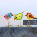 3 Pack Garden Outdoor Metal & Glass Bird Yard Art, Lawn Ornaments Outdoor Decor for Porch Patio, Housewarming Birthday Gifts for Grandma Mom Women