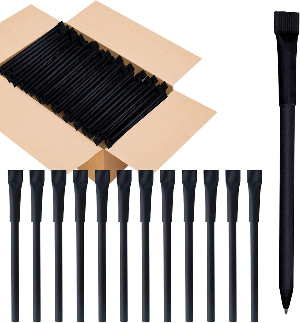 100pcs Kraft Paper Barrel Writing Pen Eco-Friendly Pens Cardboard Pens Black