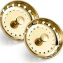 Retisee 2 Pcs Kitchen Sink Stopper Strainer Stainless Steel Drain Strainers for Universal 3-1/2 Inch Kitchen Sink Drain Replacement(Gold)