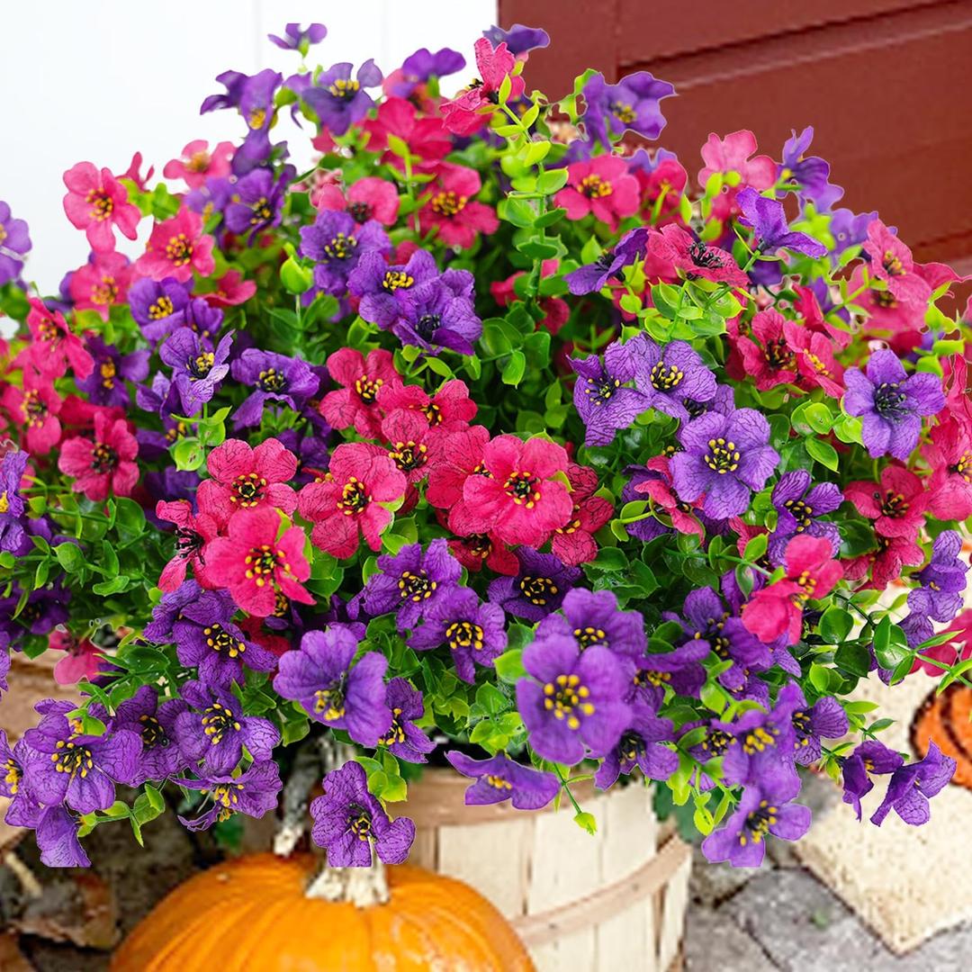trytuny Artificial Flowers for Outdoor, UV Resistant Fake Silk Flowers, Realistic Faux Plants for Outside Indoor Porch Patio Window Box Planter Home Decor (14, Purple Rosy)
